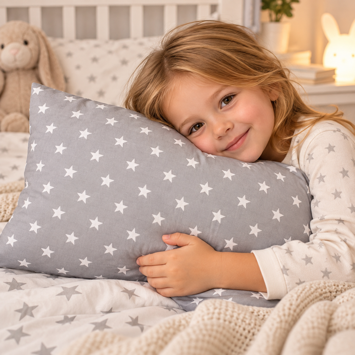 Pillow with Filling 60x40 cm – Small White Stars on Grey