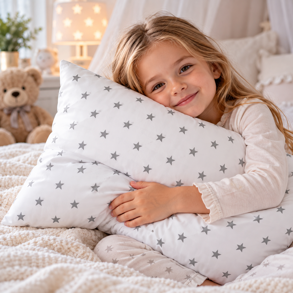 Pillow with Filling 60x40 cm – Small Grey Stars on White