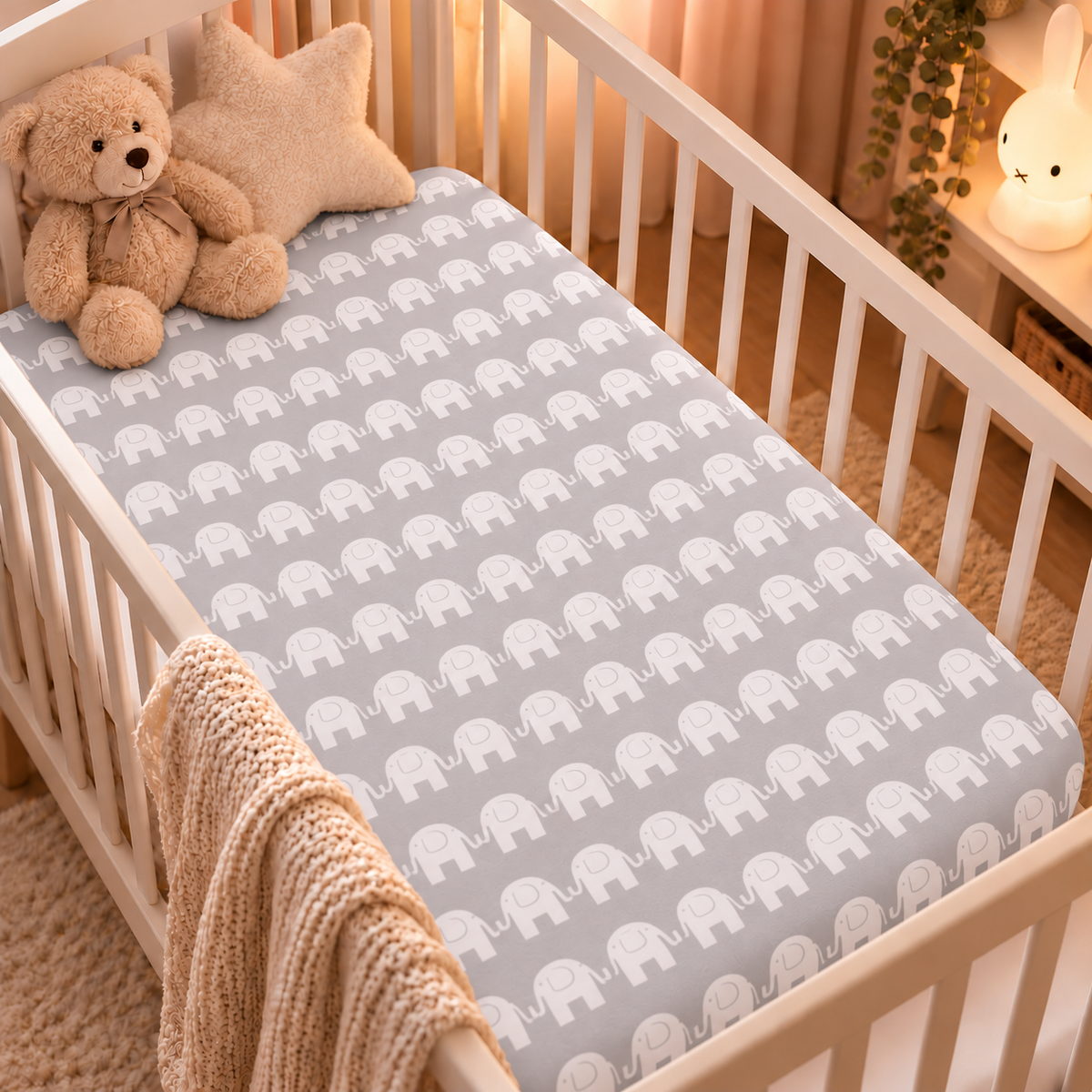 Elephants Grey Baby Sheet 140x70 Cotton Comfort