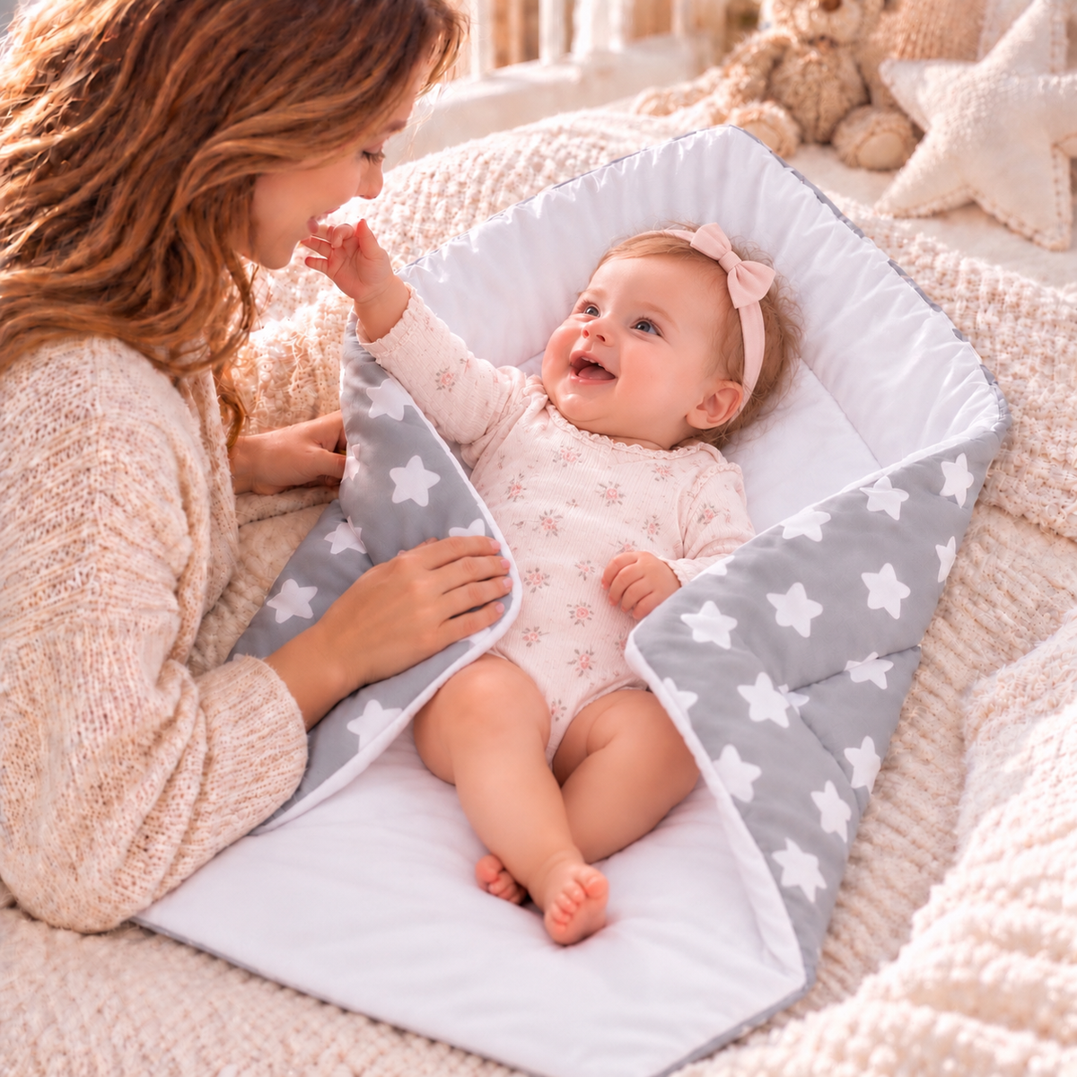 Baby Swaddle Wrap Newborn Bedding Blanket 100% Cotton Sleeping Bag Big White Stars On Grey - MyHappy Baby