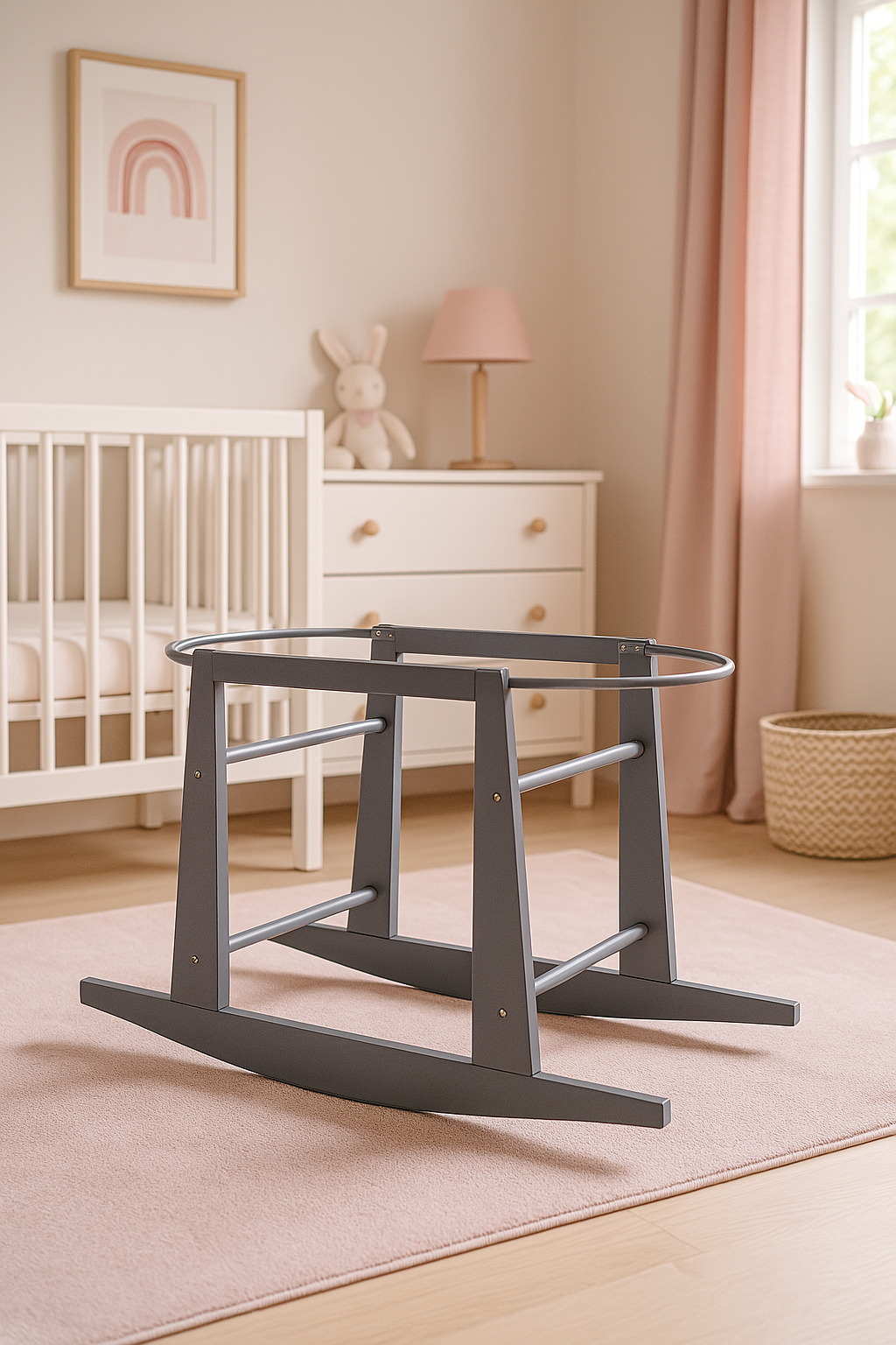 Rocking Stand for Moses Basket Wicker & Palm Grey