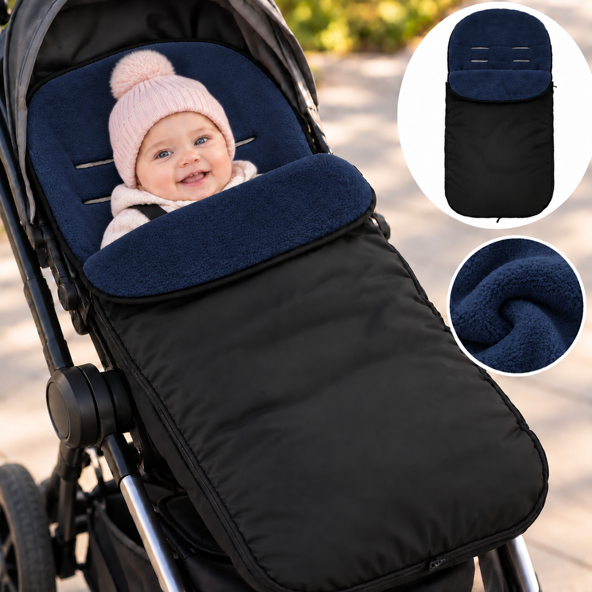 Universal Footmuff Black/ Dark Blue - MyHappy Baby