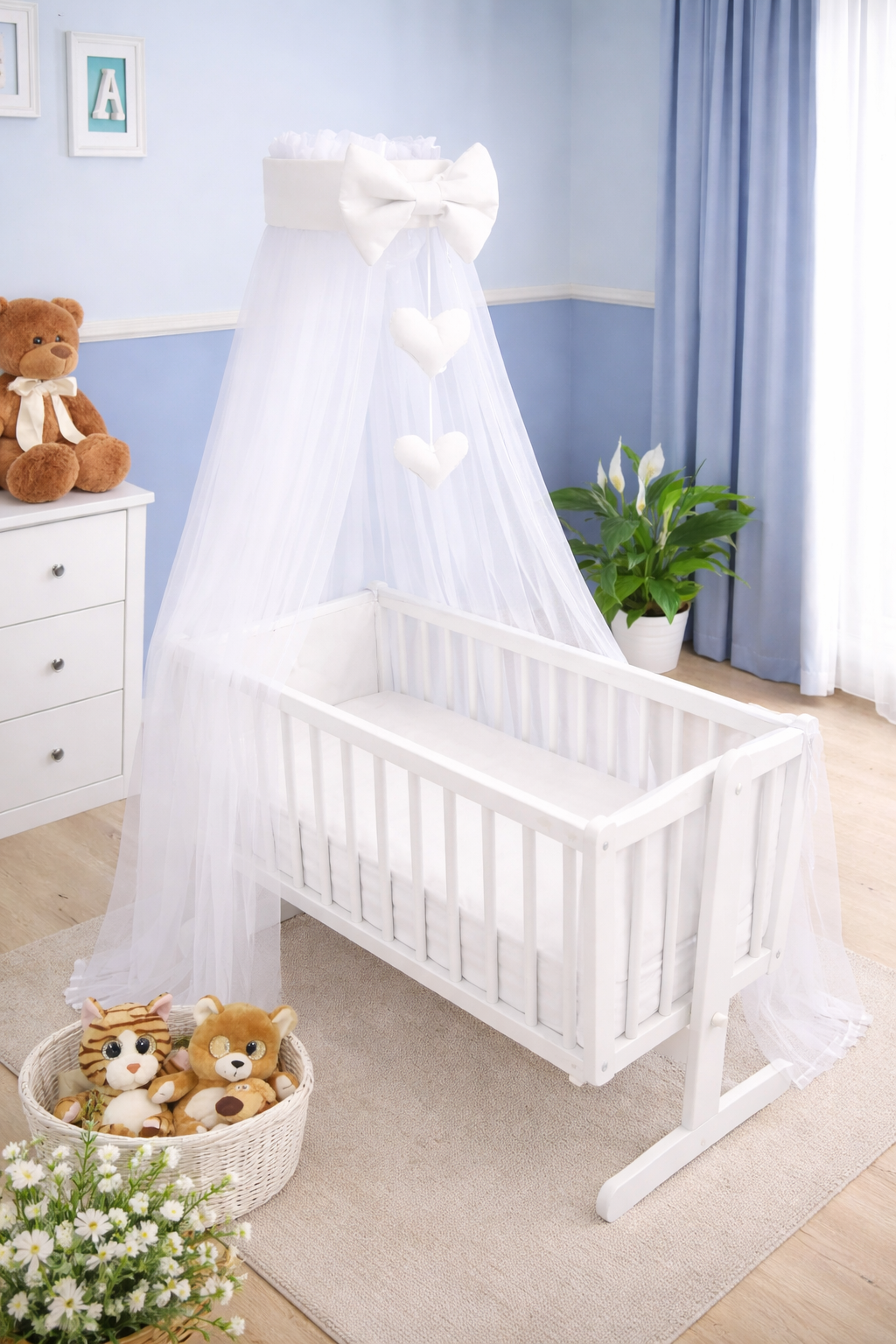 Baby Canopy Crib Mosquito Net with Holder to Fit Crib Nursery Decoration (White) - MyHappy Baby