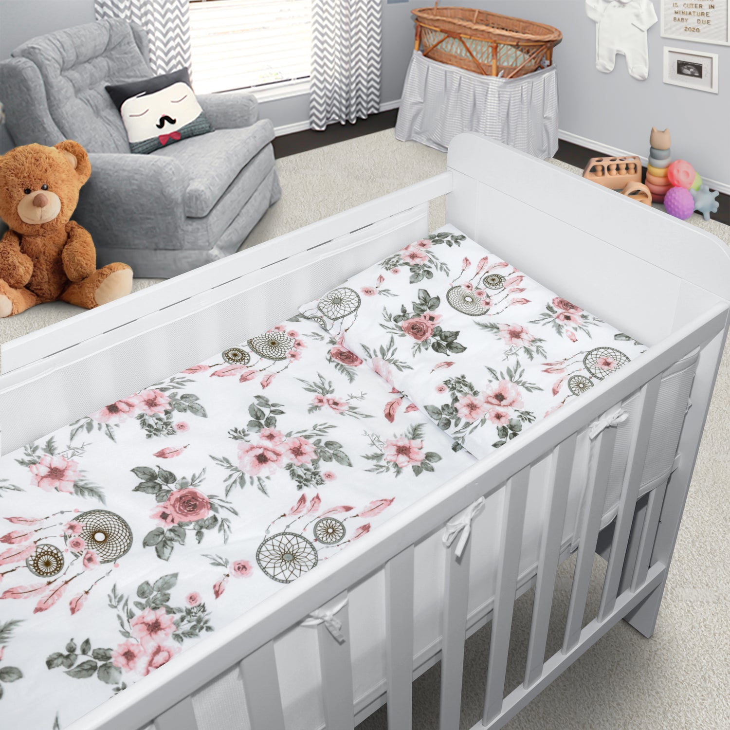 Baby Cot Bedding Set 6Pc Fit Cot 120x60cm Dream Catcher Peach