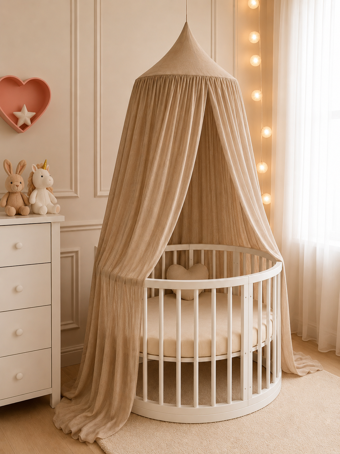 BABYMAM Canopy Mosquito Hanging Net for Crib Cot Bed Nursery - Beige
