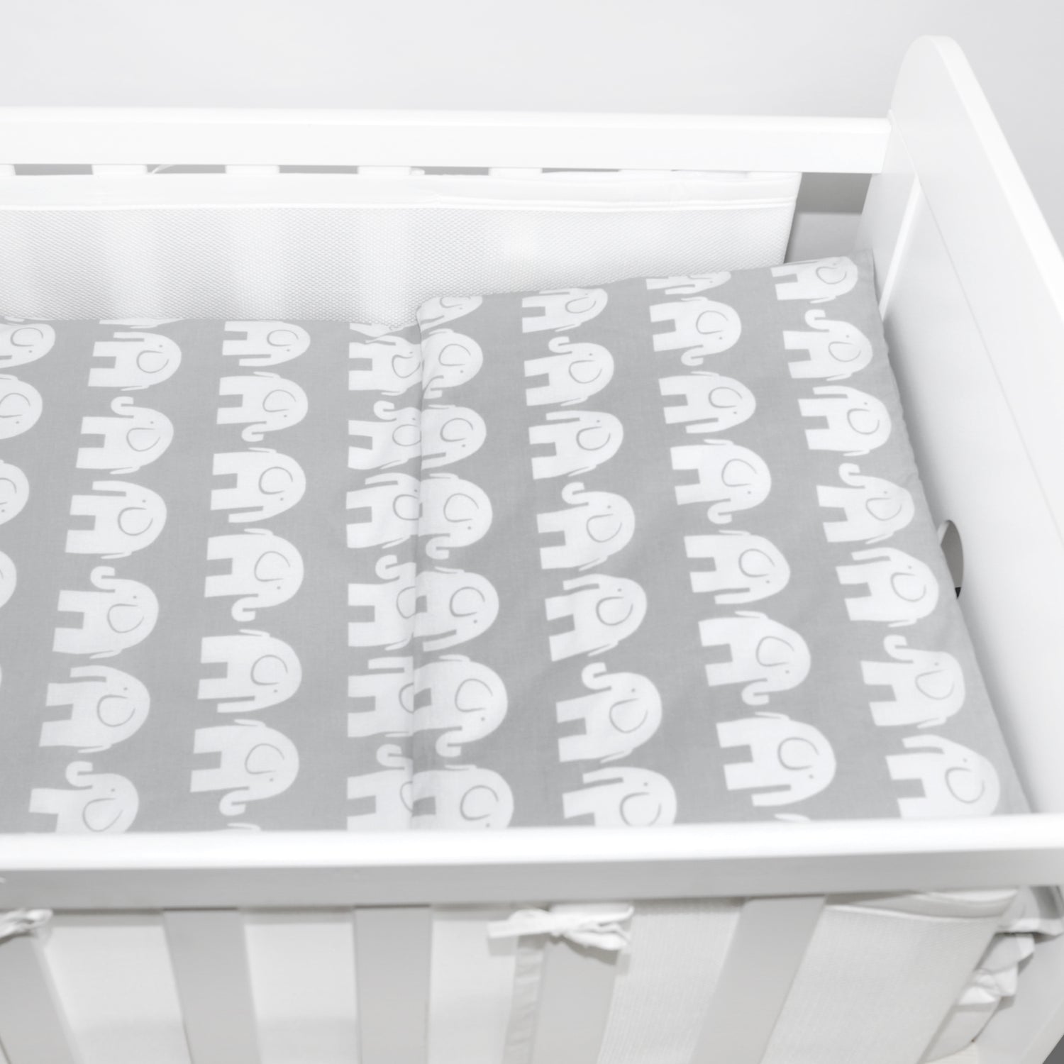 Baby Cot Bedding Set 5Pc Fit Cot 120x60cm Elephants Grey