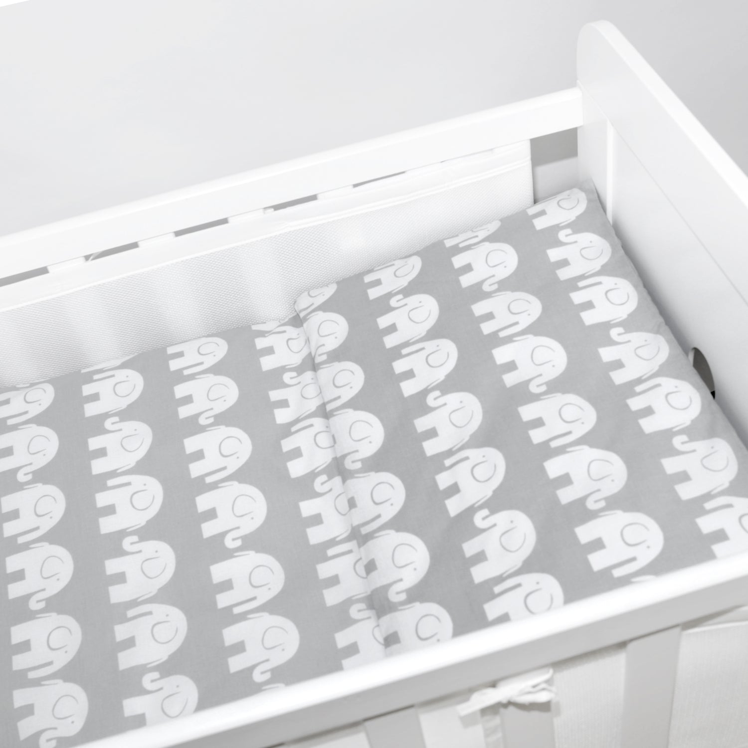 Baby Cot Bedding Set 3Pc Fit Cot 120x60cm Elephants Grey