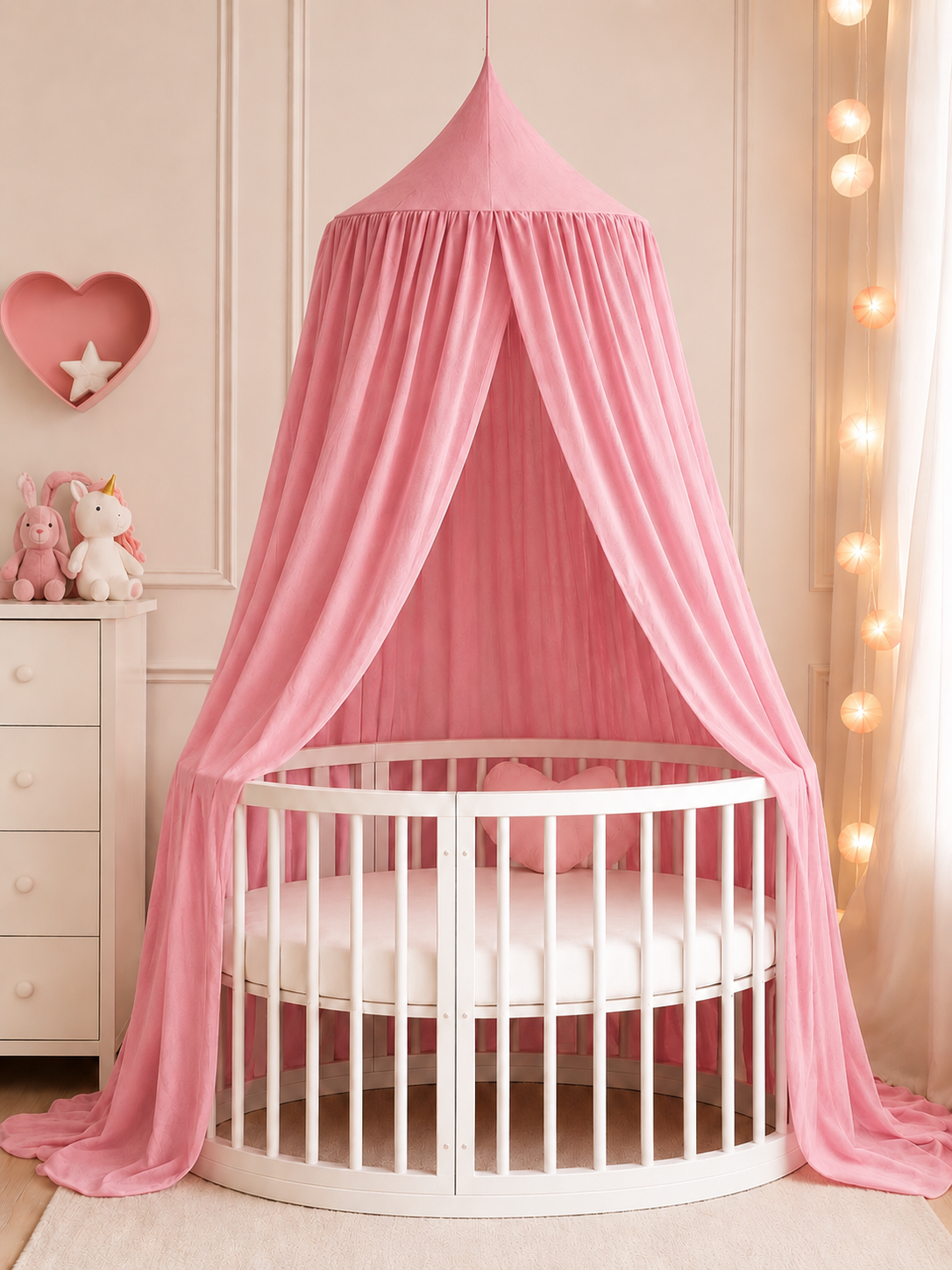 BABYMAM Canopy Mosquito Hanging Net for Crib Cot Bed Nursery - Rose Pink