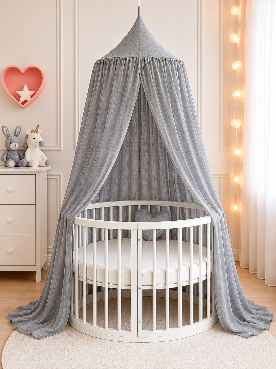 BABYMAM Canopy Mosquito Hanging Net for Crib Cot Bed Nursery - Grey
