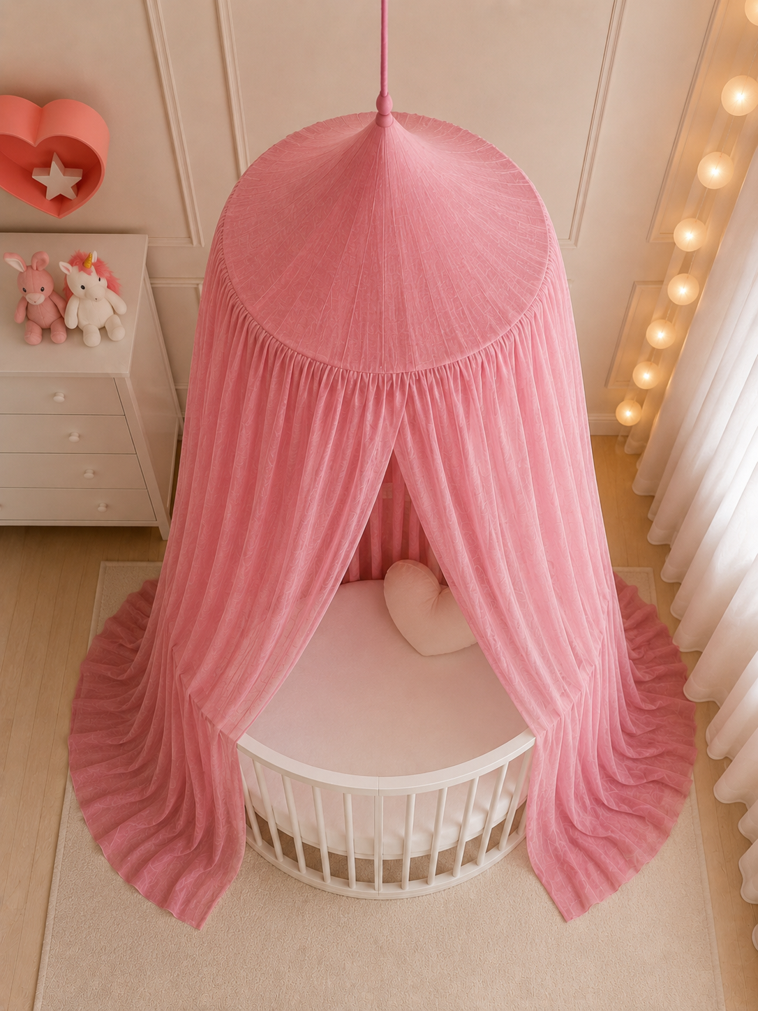 BABYMAM Canopy Mosquito Hanging Net for Crib Cot Bed Nursery - Rose Pink