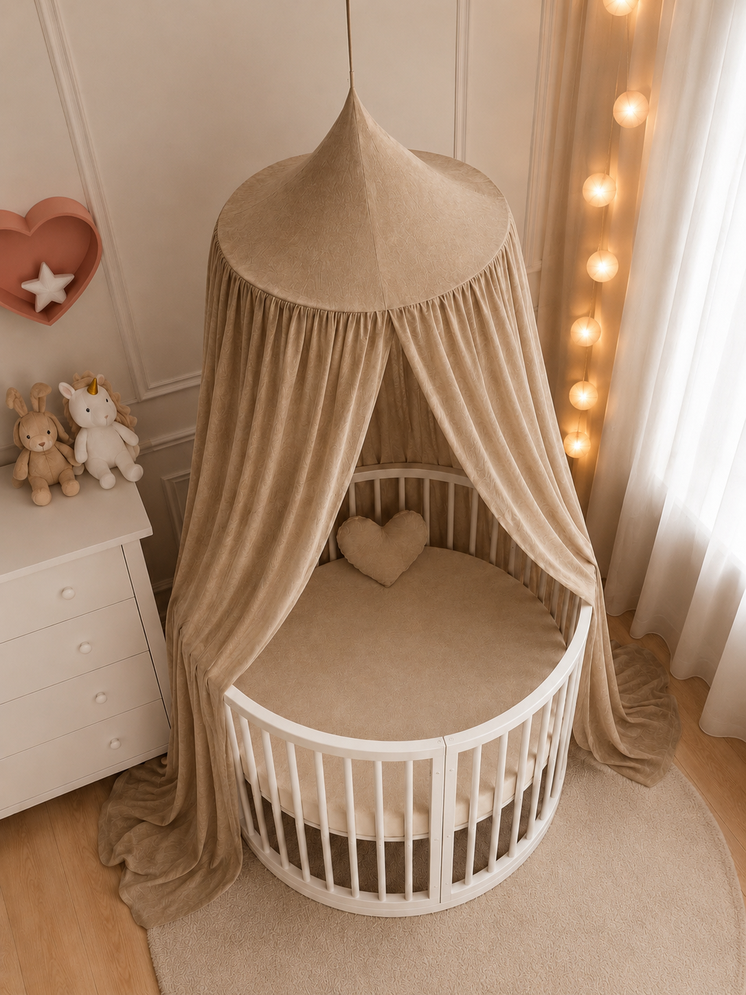 BABYMAM Canopy Mosquito Hanging Net for Crib Cot Bed Nursery - Beige