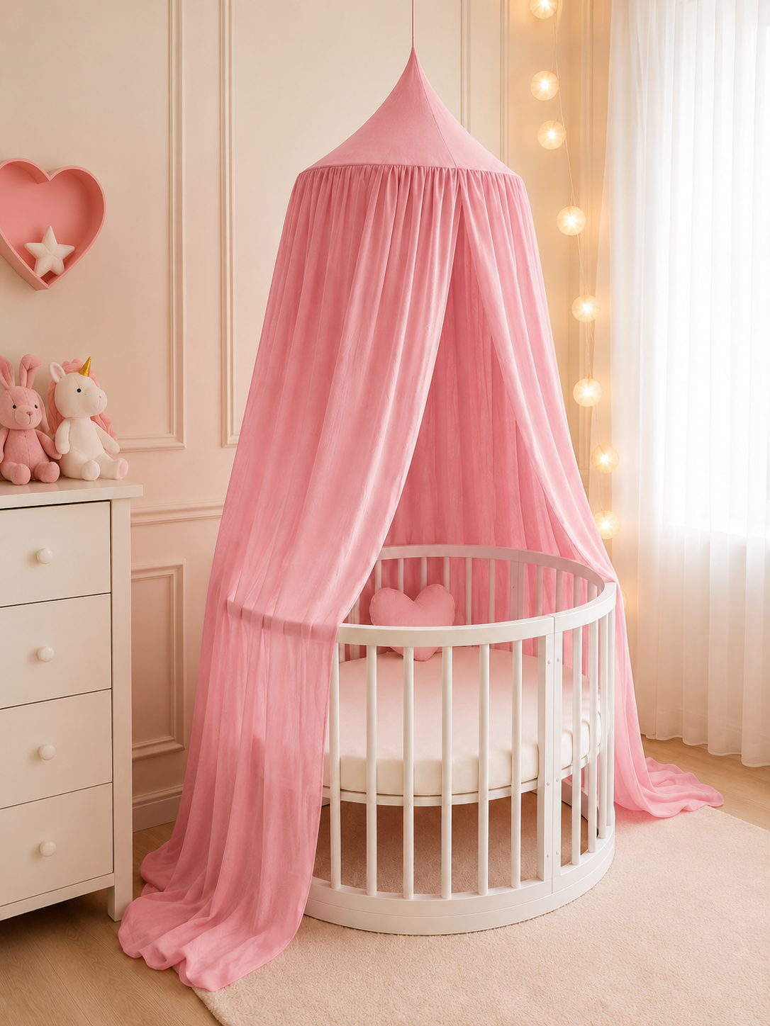 BABYMAM Canopy Mosquito Hanging Net for Crib Cot Bed Nursery - Rose Pink