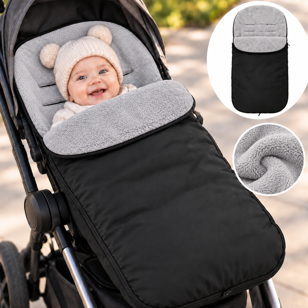 Universal Footmuff Black/ Grey - MyHappy Baby