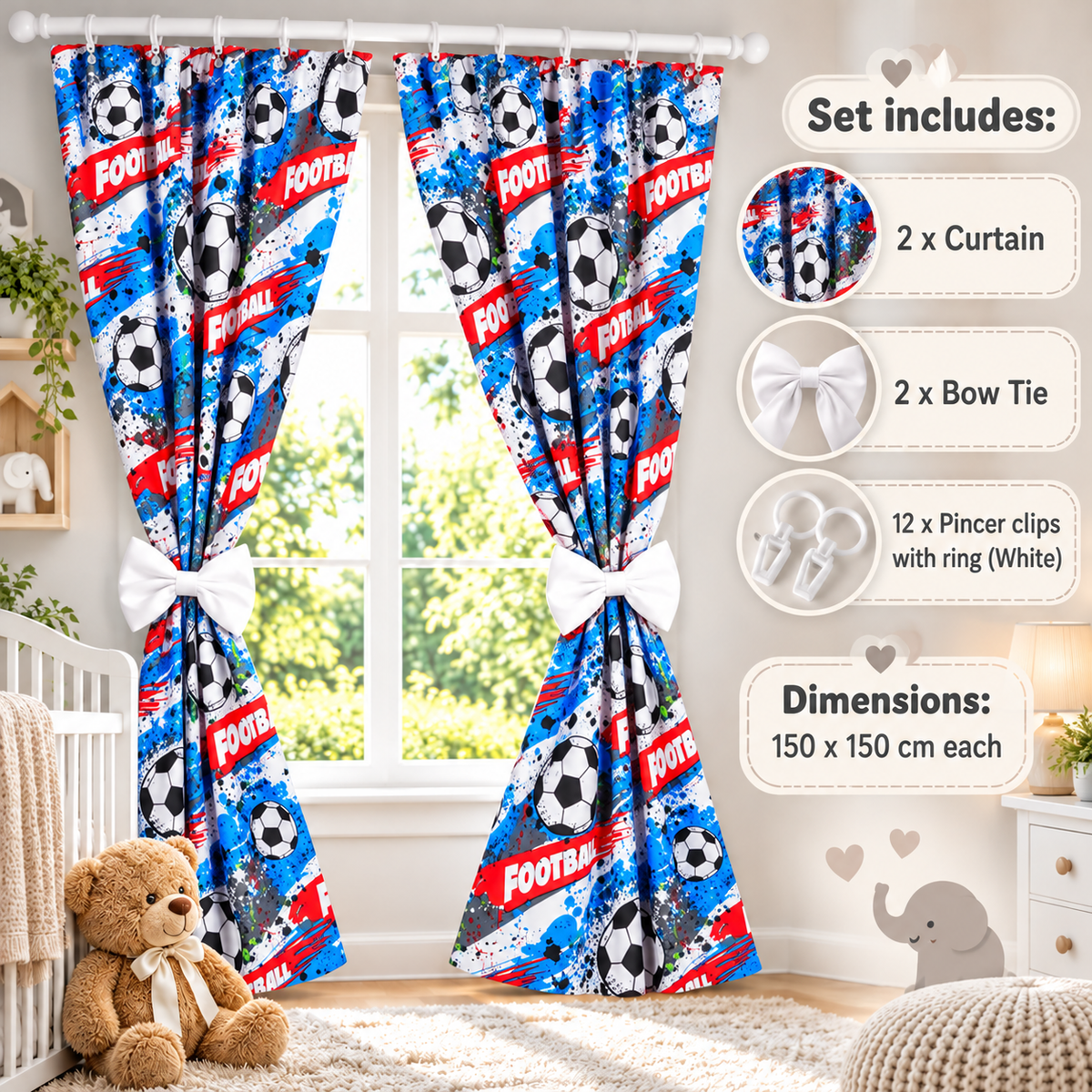 Nursery Curtains for Babies & Toddler's Bedroom Football