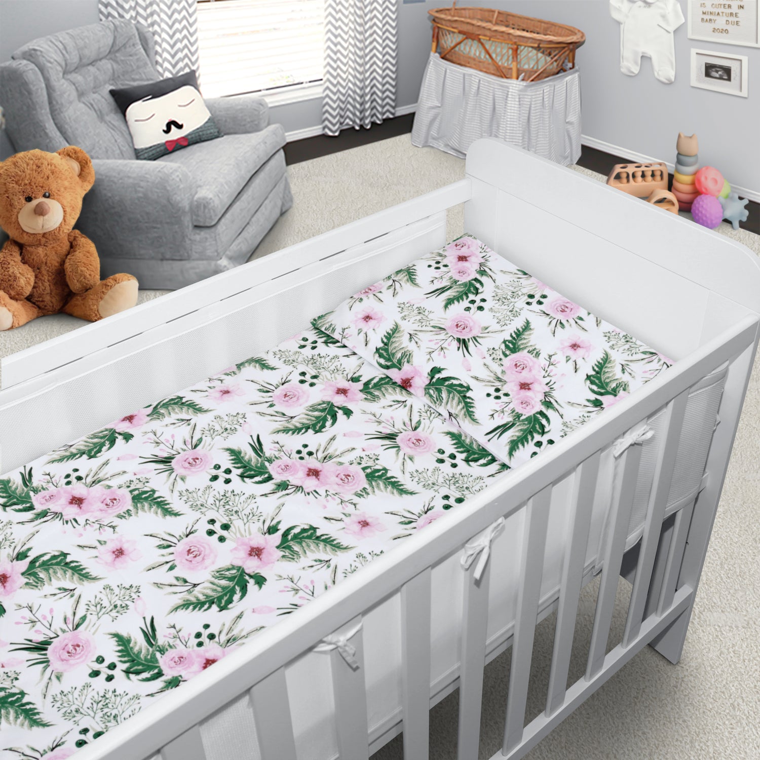 Baby Cot Bedding Set 5Pc Fit Cotbed 135x100cm Garden Flowers