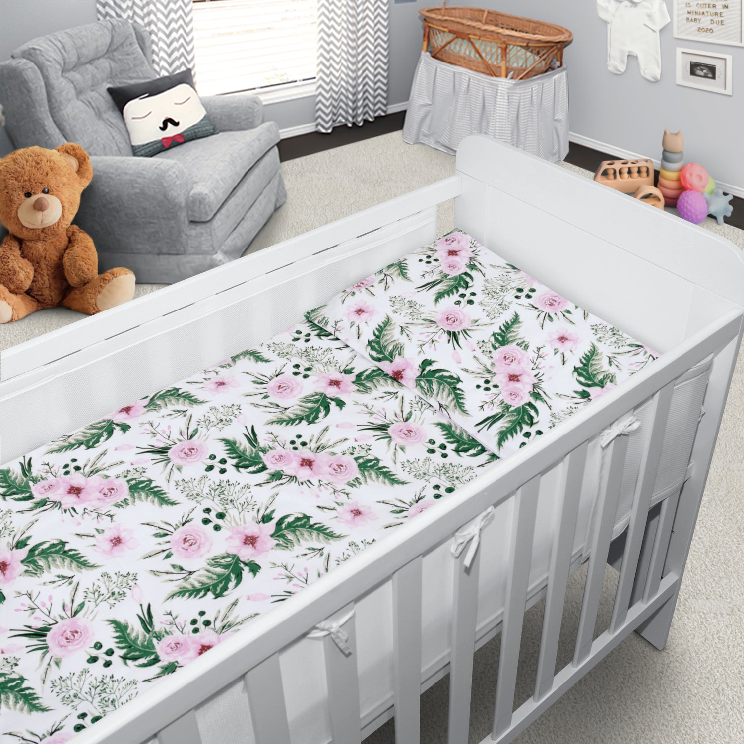 Baby Cot Bedding Set 5Pc Fit Cot 120x60cm Garden Flowers