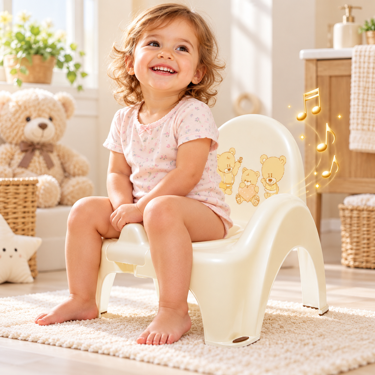 Baby Toddler Toilet Potty Chair With Melodies Training Tega -Teddy White Pearl