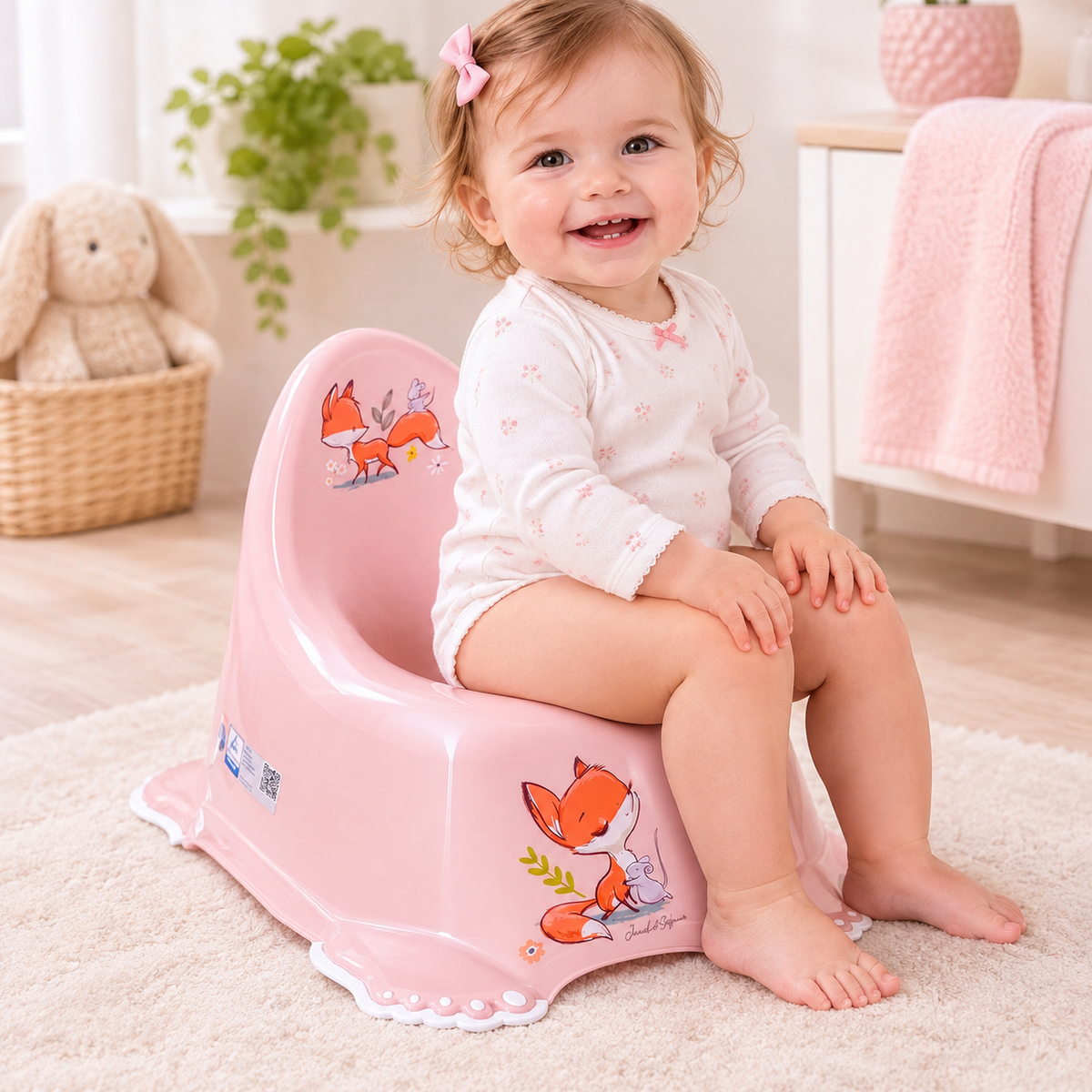 Children's Potty for Toilet Training Non-Slip Feet Ergonomic Toddler Potty with High Backrest - Forest Fox pink