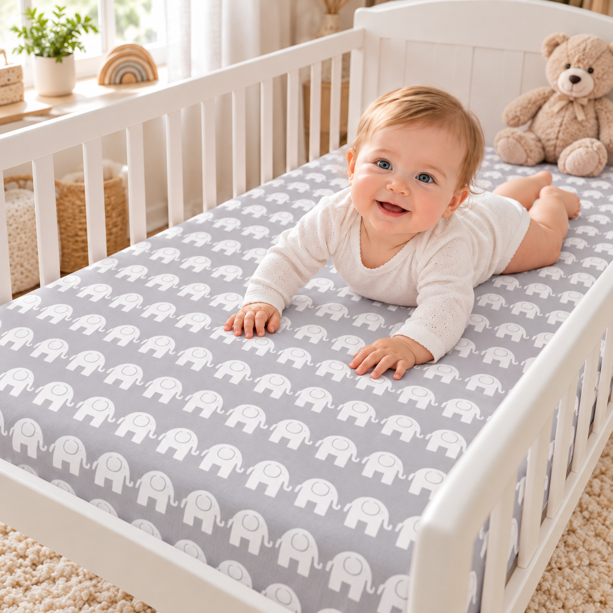 Elephants Grey Baby Sheet 140x70 Cotton Comfort