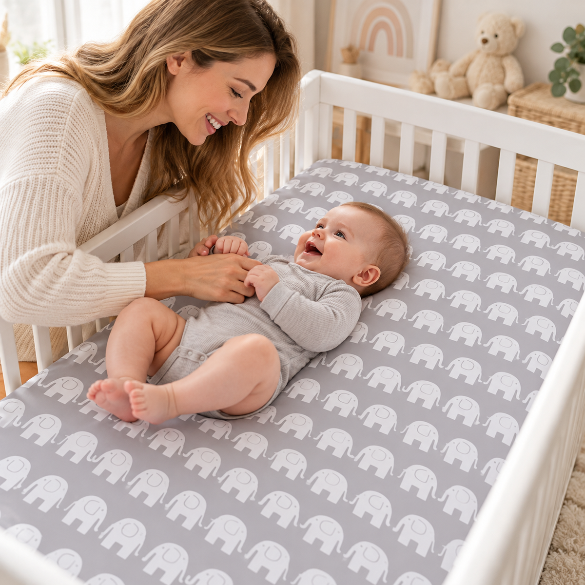 Elephants Grey Baby Sheet 140x70 Cotton Comfort