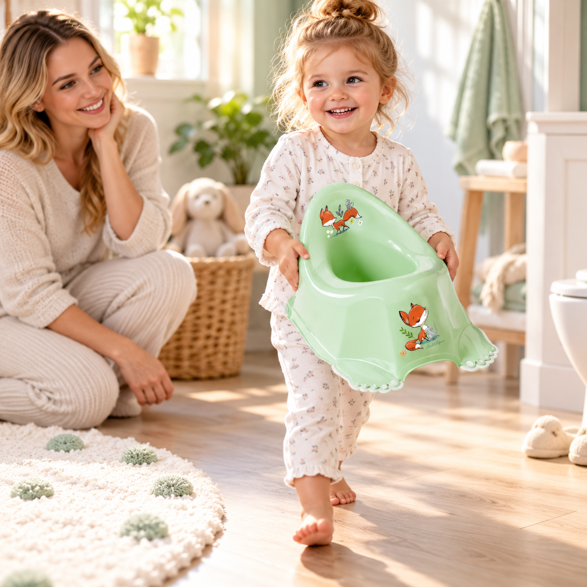 Children's Potty for Toilet Training Non-Slip Feet Ergonomic Toddler Potty with High Backrest - Forest Fox Green