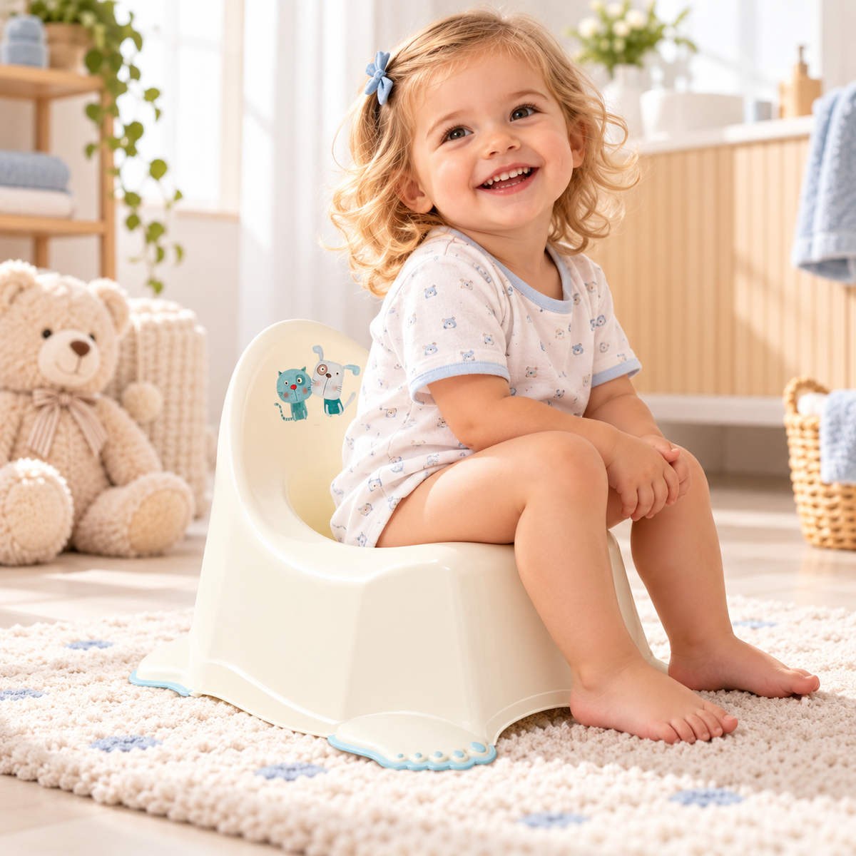 Children's Potty for Toilet Training Non-Slip Feet Ergonomic Toddler Potty with High Backrest - Dog & Cat Yellow