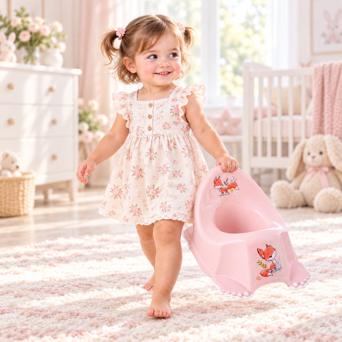 Children's Potty for Toilet Training Non-Slip Feet Ergonomic Toddler Potty with High Backrest - Forest Fox pink