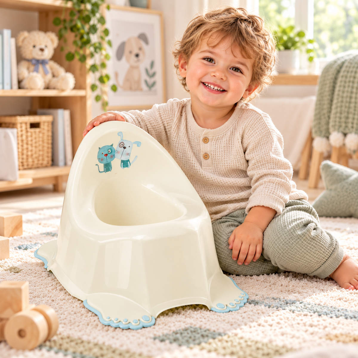 Children's Potty for Toilet Training Non-Slip Feet Ergonomic Toddler Potty with High Backrest - Dog & Cat Yellow