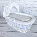Luxury Moses Basket Padded White Wicker Baby Full Set - White