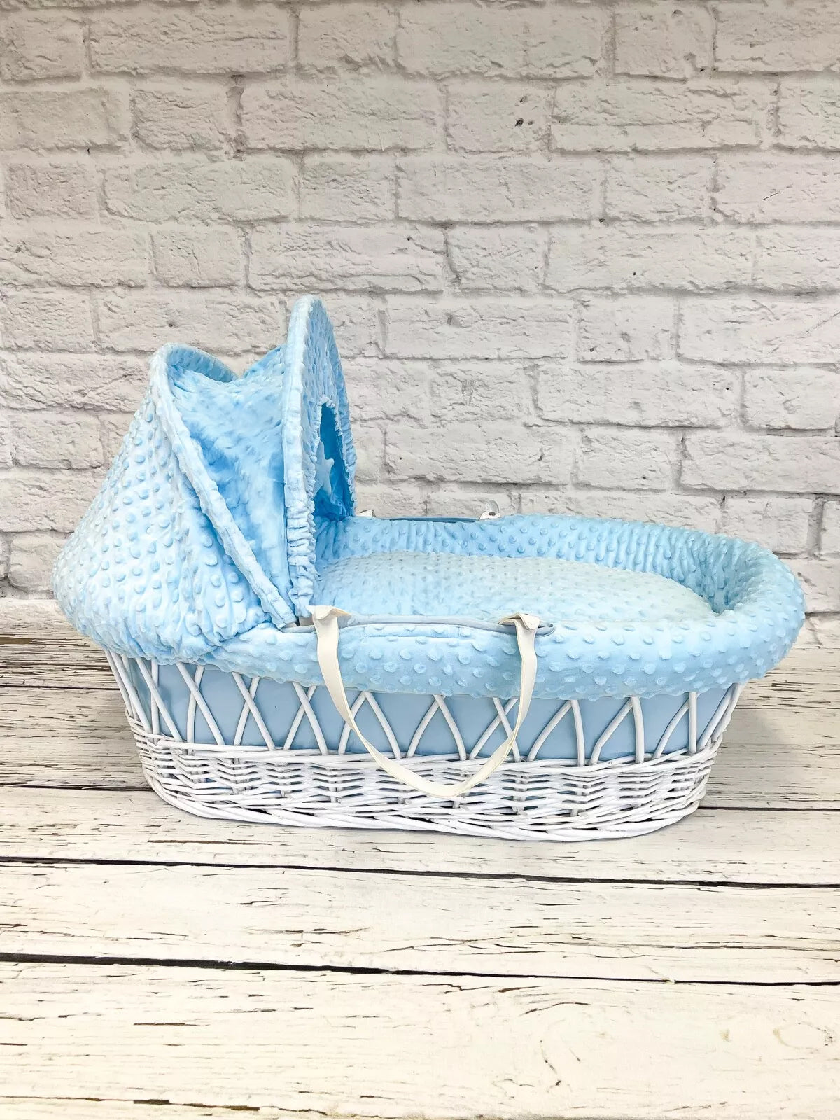 Luxury Moses Basket Padded White Wicker Baby Full Set - Blue