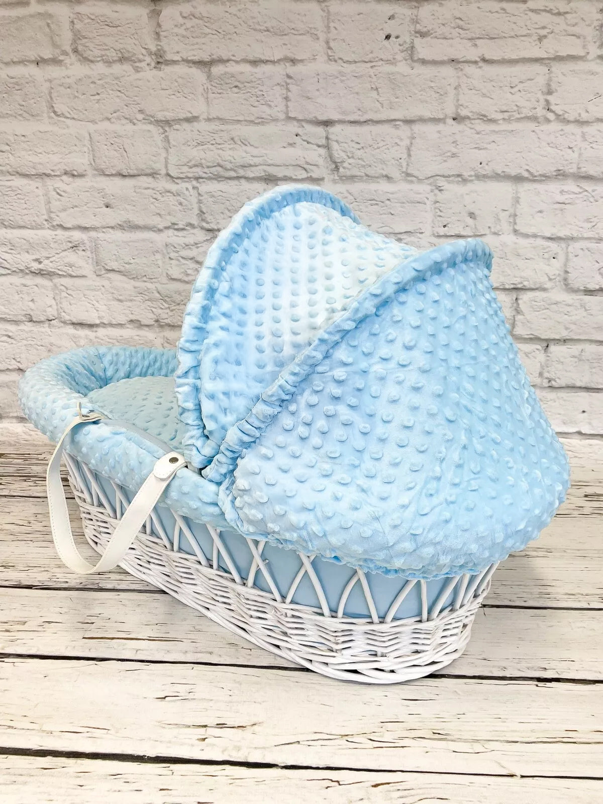 Luxury Moses Basket Padded White Wicker Baby Full Set - Blue