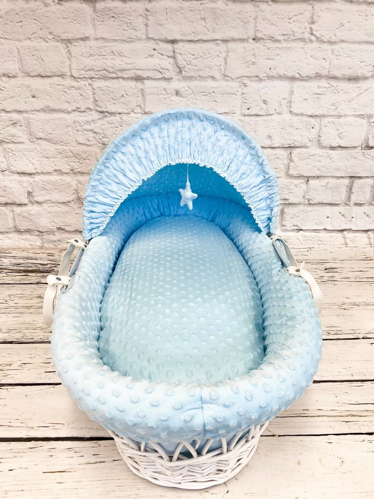 Luxury Moses Basket Padded White Wicker Baby Full Set - Blue