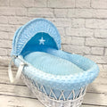 Luxury Moses Basket Padded White Wicker Baby Full Set - Blue
