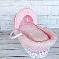 Luxury Moses Basket Padded White Wicker Baby Full Set -Pink