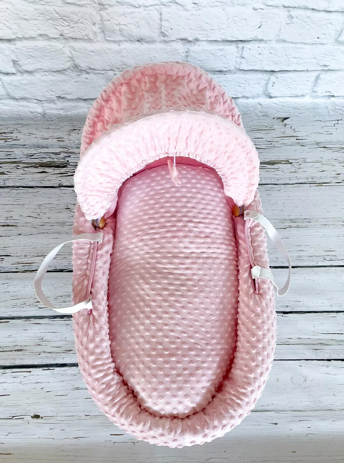 Luxury Moses Basket Padded White Wicker Baby Full Set -Pink