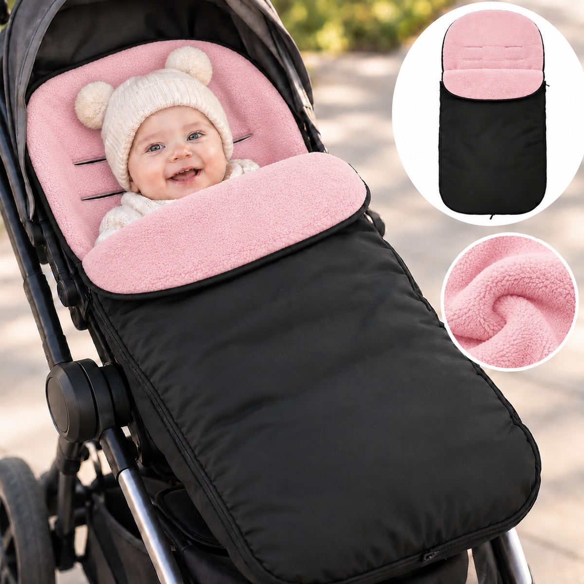 Universal Footmuff Black/ Light Pink