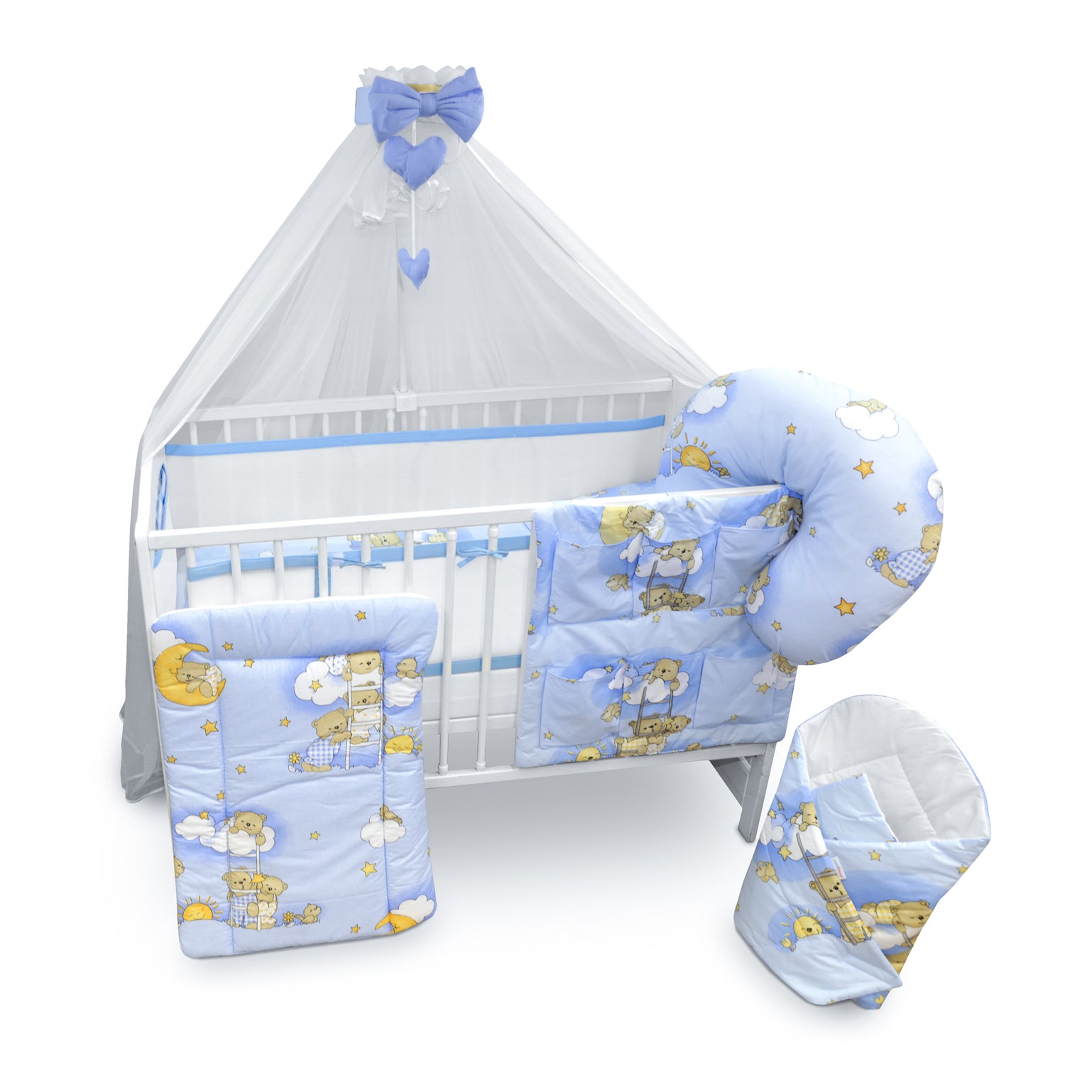 Baby Cot Bedding Set 14Pc Fit Cot 120x60cm Ladder Blue