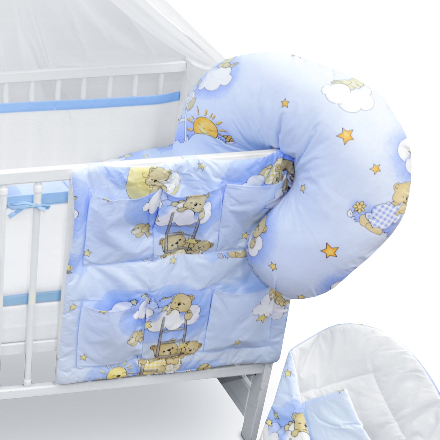 Baby Cot Bedding Set 14Pc Fit Cot 120x60cm Ladder Blue