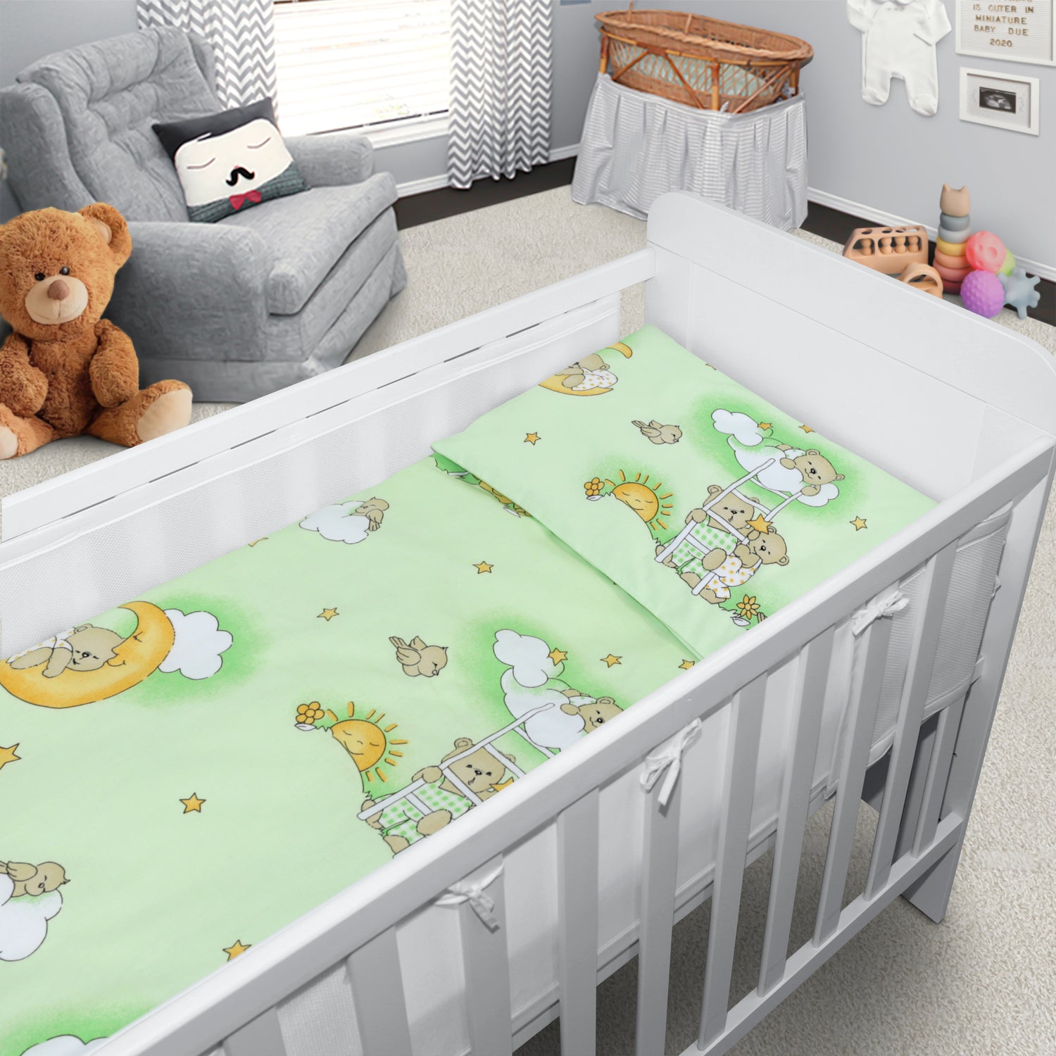 Baby Cot Bedding Set 5Pc Fit Cot 120x60cm Ladder Green