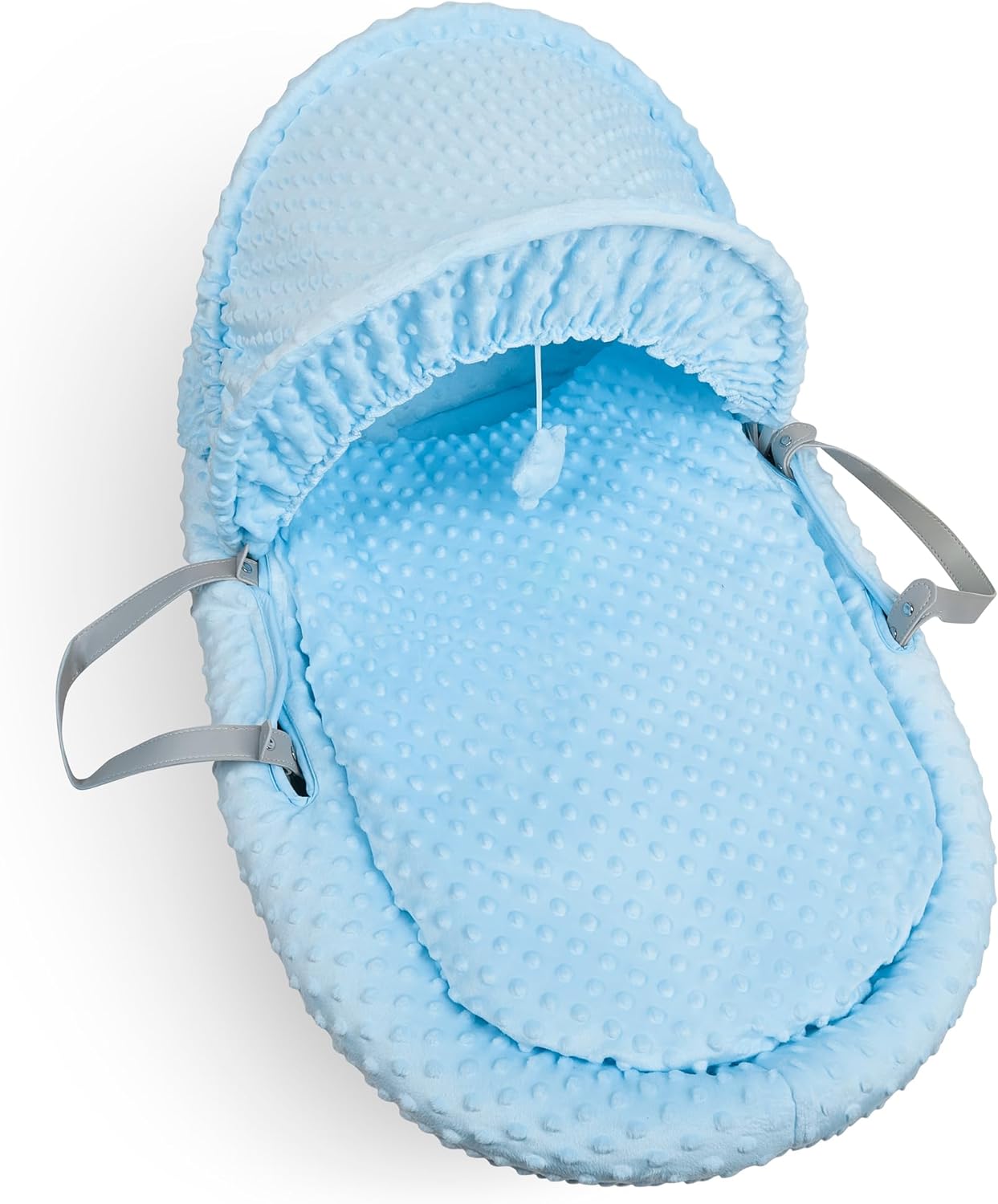 Luxury Moses Basket Padded Wicker Baby Full Set Rocking Stand Grey Handle/Blue