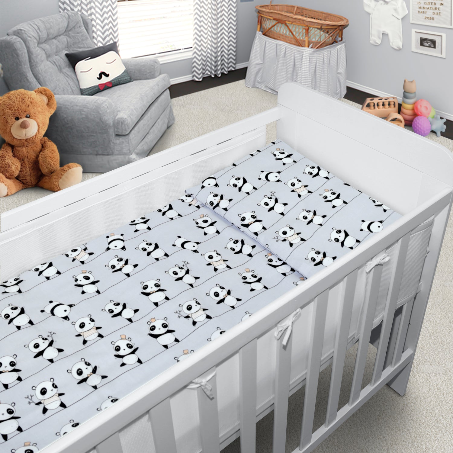 Baby Cot Bedding Set 6Pc Fit Cot bed 140x70cm Little Panda