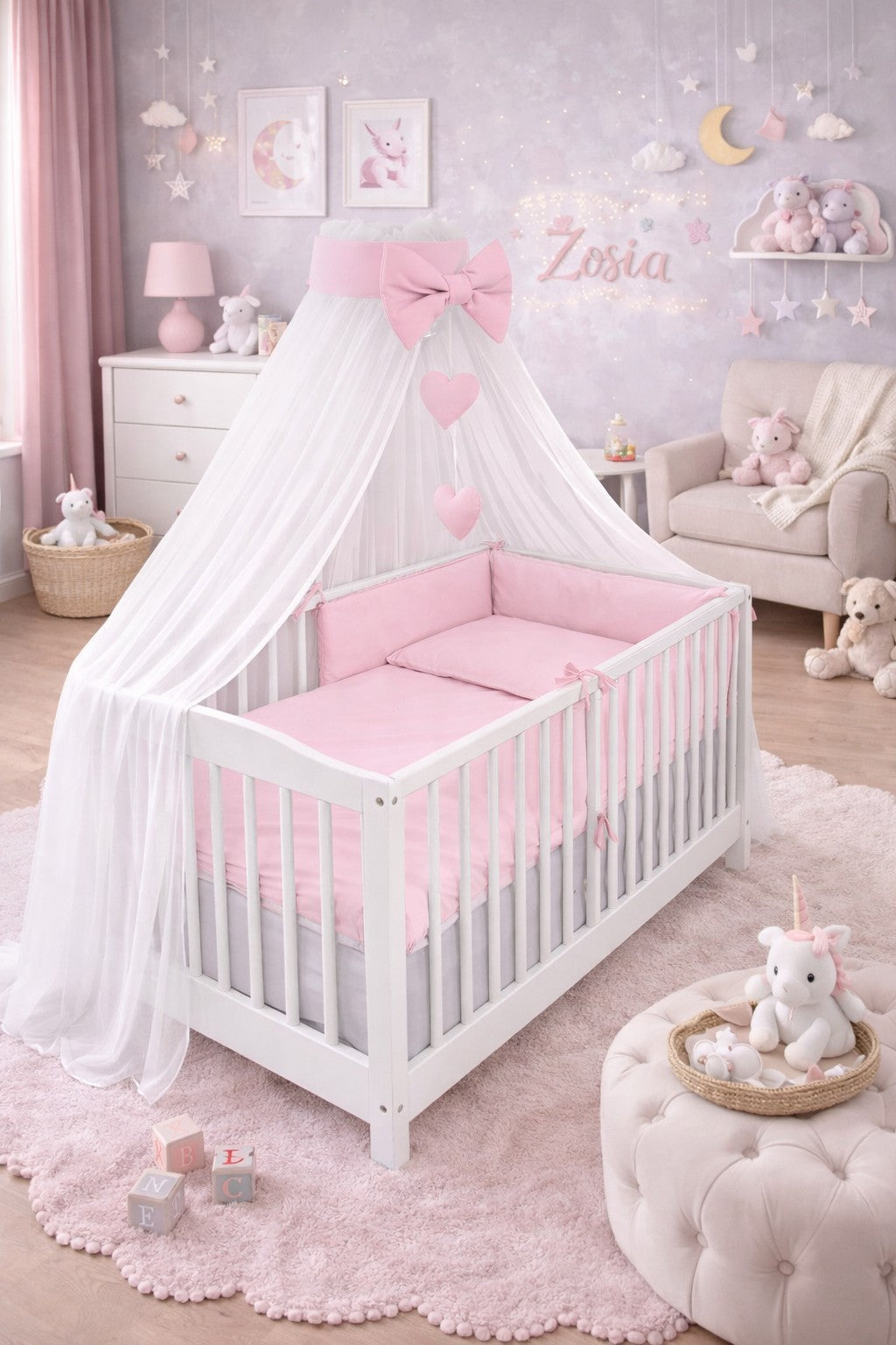 Baby Bedding Set 10Pc Fit Cot Bed 140x70cm Pink