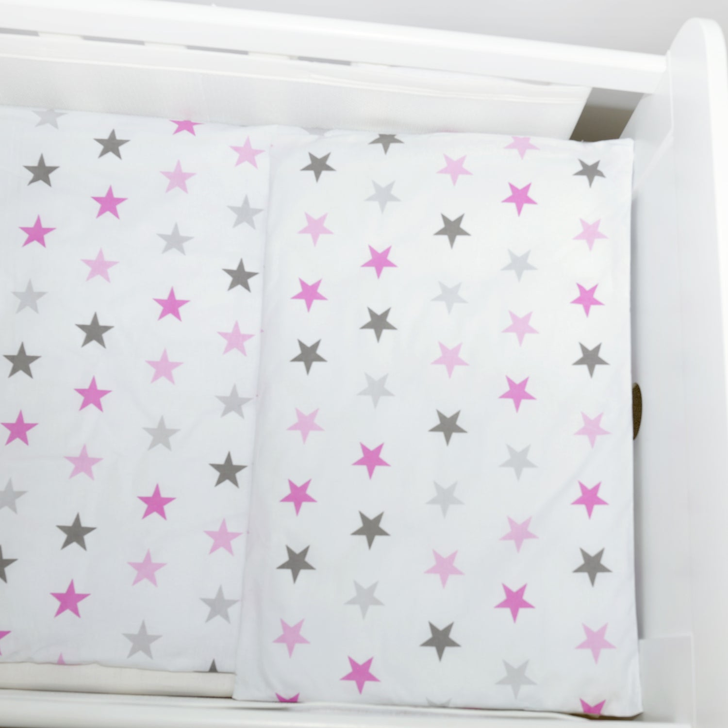 Baby Cot Bedding Set 6Pc Fit Cot bed 140x70cm Pink Grey Stars