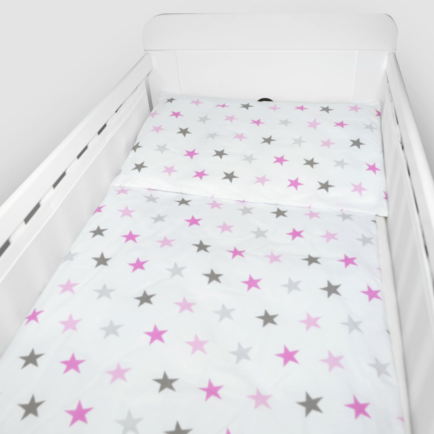 Baby Cot Bedding Set 6Pc Fit Cot bed 140x70cm Pink Grey Stars