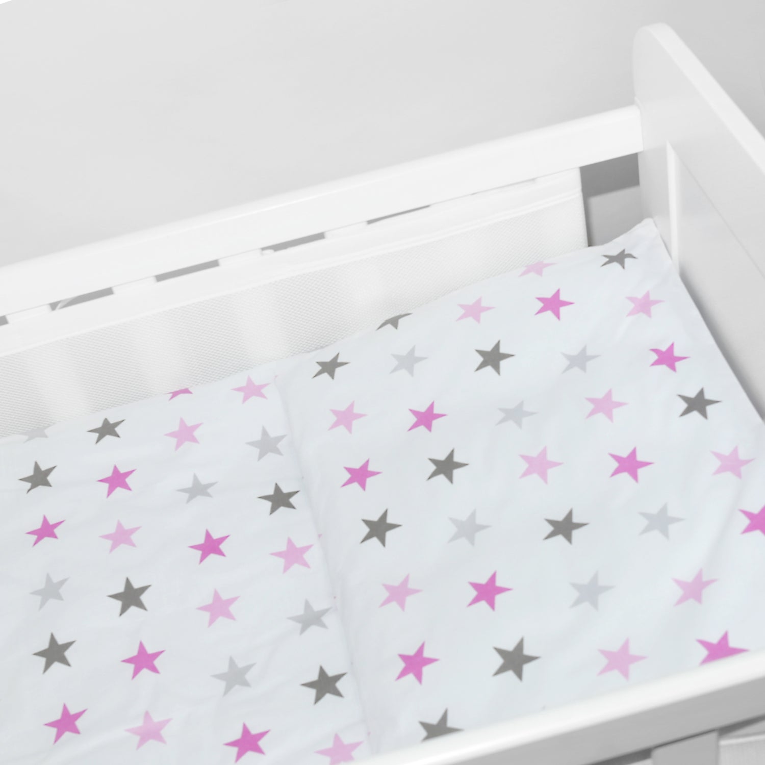 Baby Cot Bedding Set 5Pc Fit Cot 120x60cm Pink Grey Stars