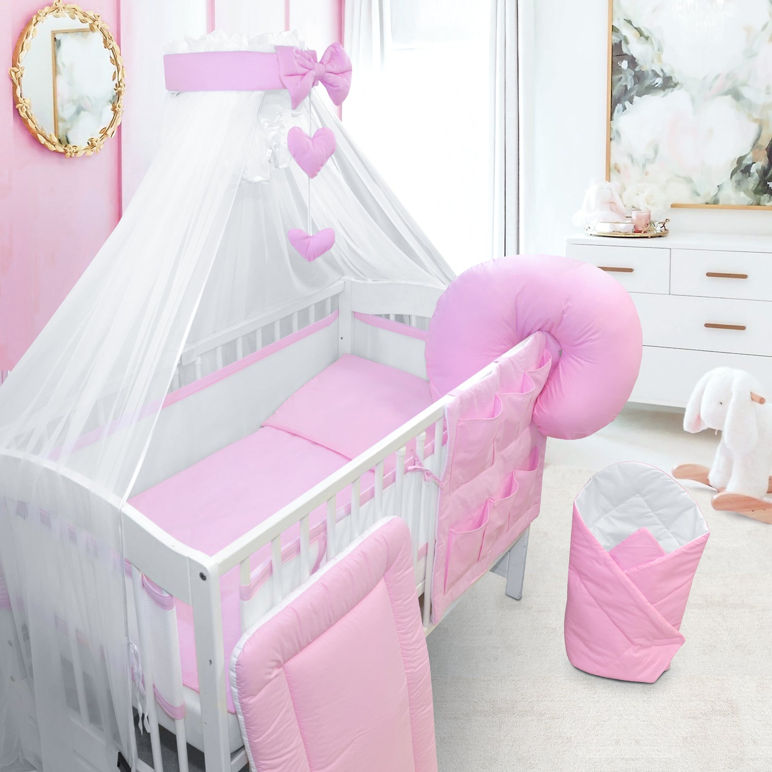 Baby Cotbed Bedding Set 14Pc Fit Cot 140x70 Pink