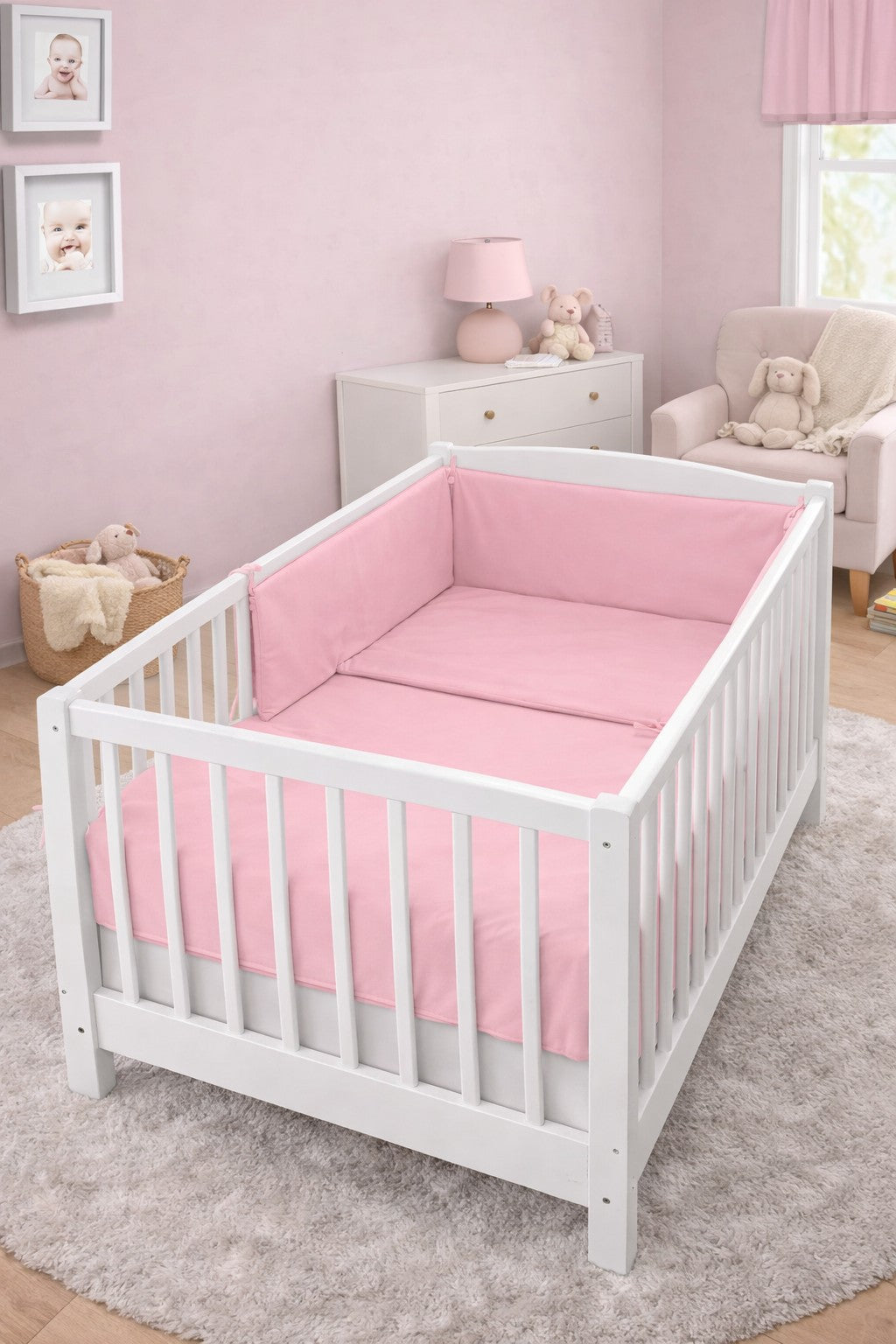 Baby 3Pc Bedding Set 100% Cotton Pillow Duvet Bumper Fit Cot 120x60cm Pink - MyHappy Baby