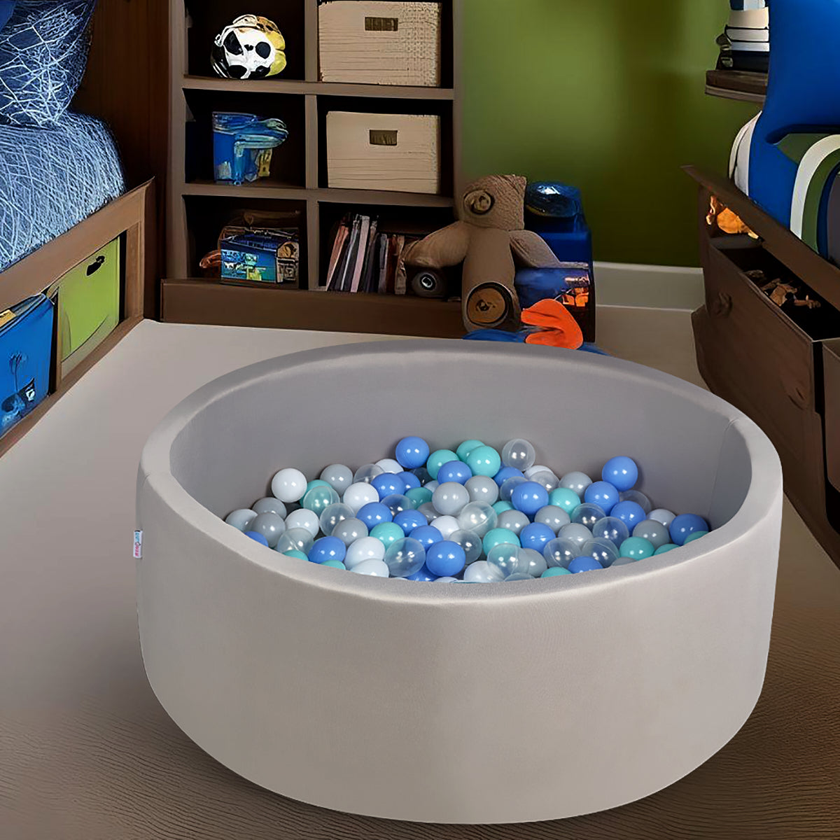 Pool Ball Pit with 200 Balls Soft Foam Toddler Baby Kids Girls Boys Play Round Pool Playpen Removable Cover- Grey