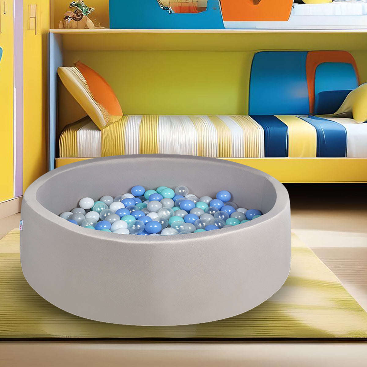 Pool Ball Pit with 200 Balls Soft Foam Toddler Baby Kids Girls Boys Play Round Pool Playpen Removable Cover- Grey