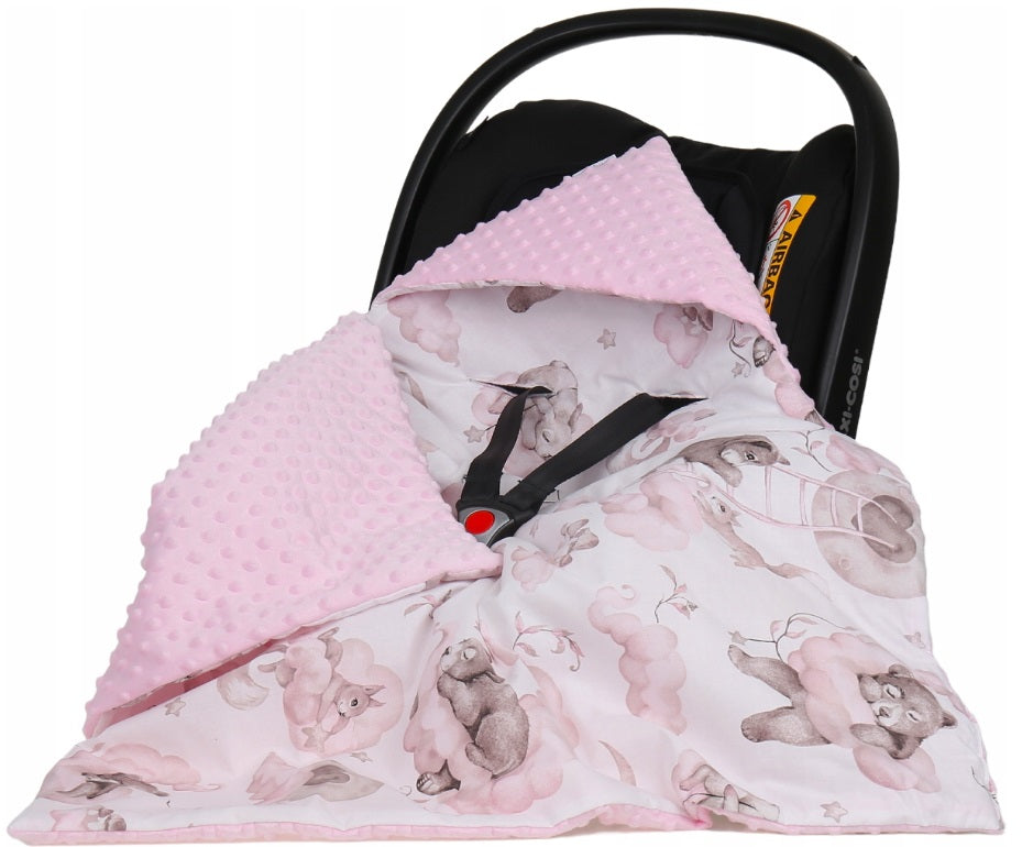 Baby Car Seat Hooded Blanket Double-sided Snuggle Swaddle Wrap Pink / Bears Pink